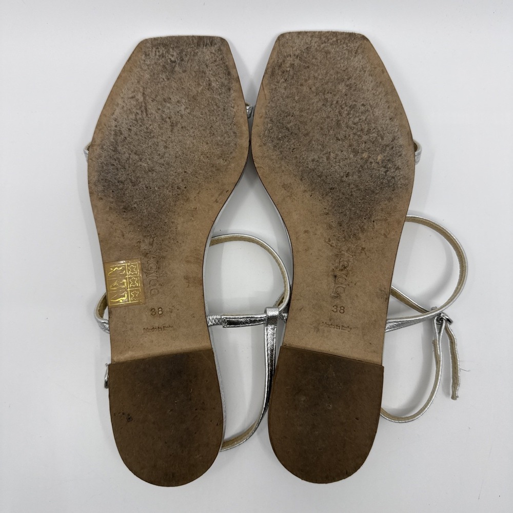 Aeyde Womens Silver Ella Slingback Thong Sandals Size 38/7.5 Leather Minimalist - Picture 6 of 9